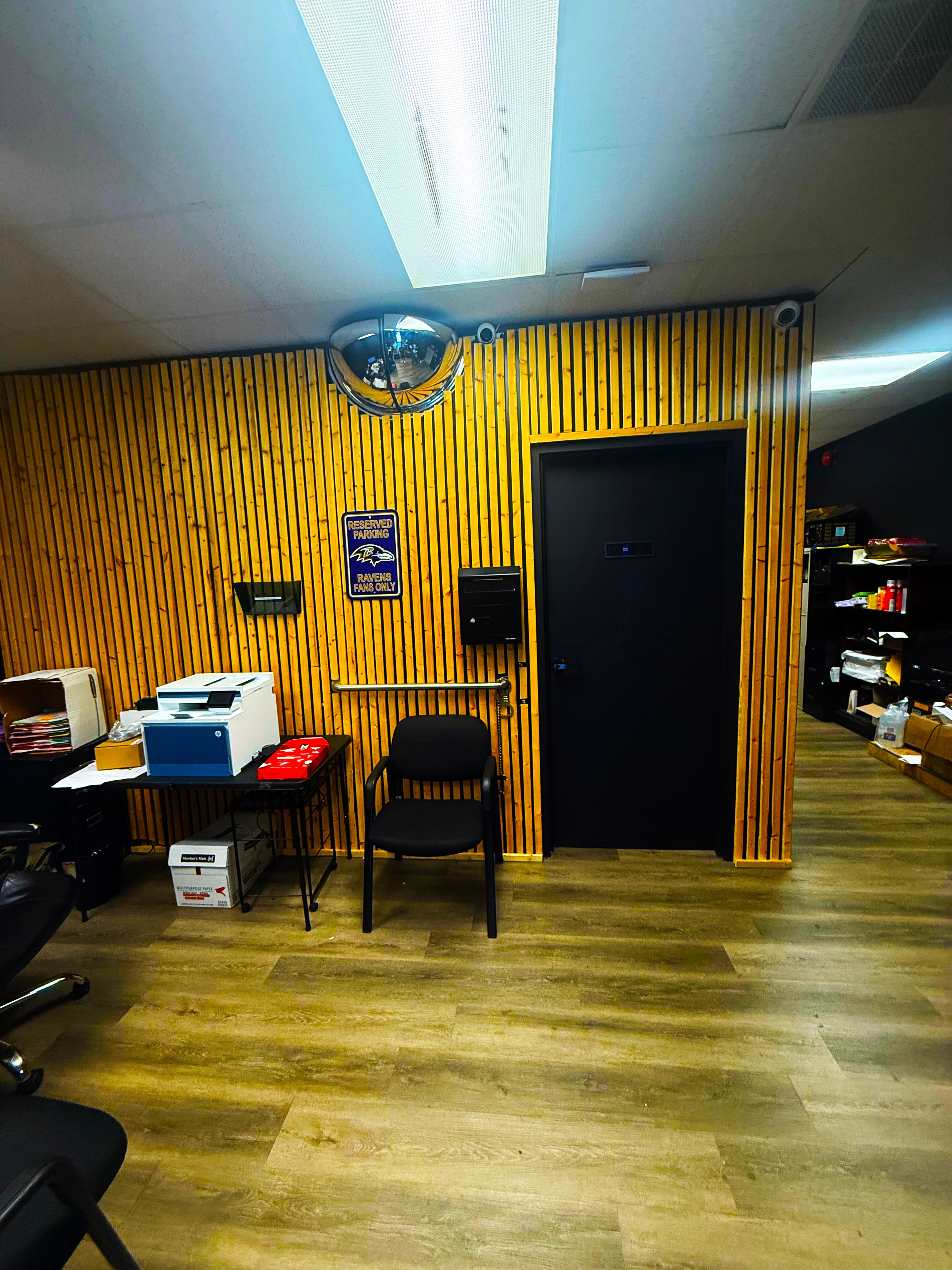 Golder Bail Bonds office door and wood wall