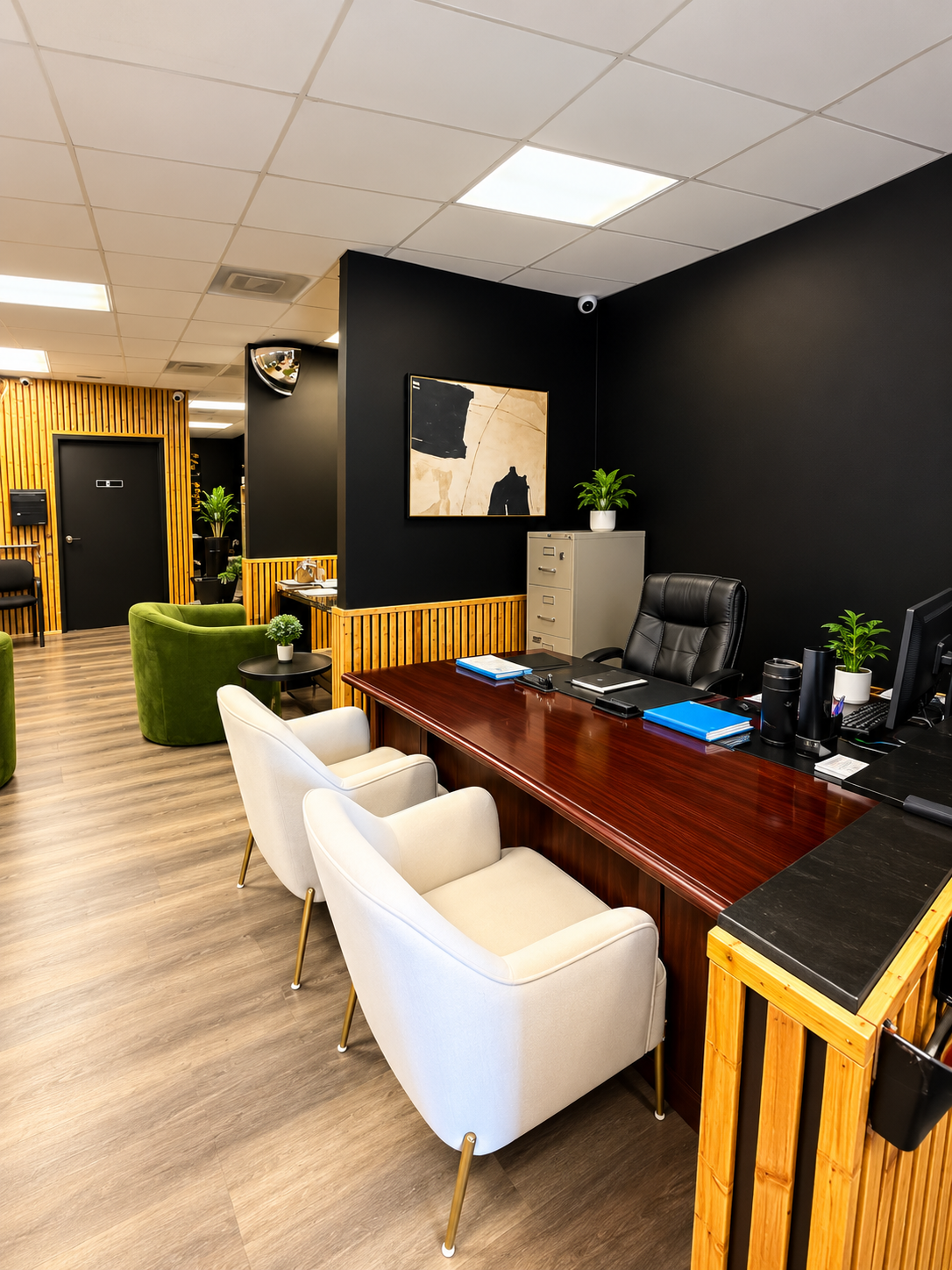 Golder Bail Bonds modern office interior black and gold design
